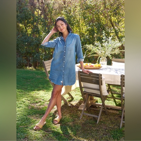 Frank & Eileen Mary Shirtdress Famous Denim Distressed Dress Blue XL $328 - Picture 1 of 12
